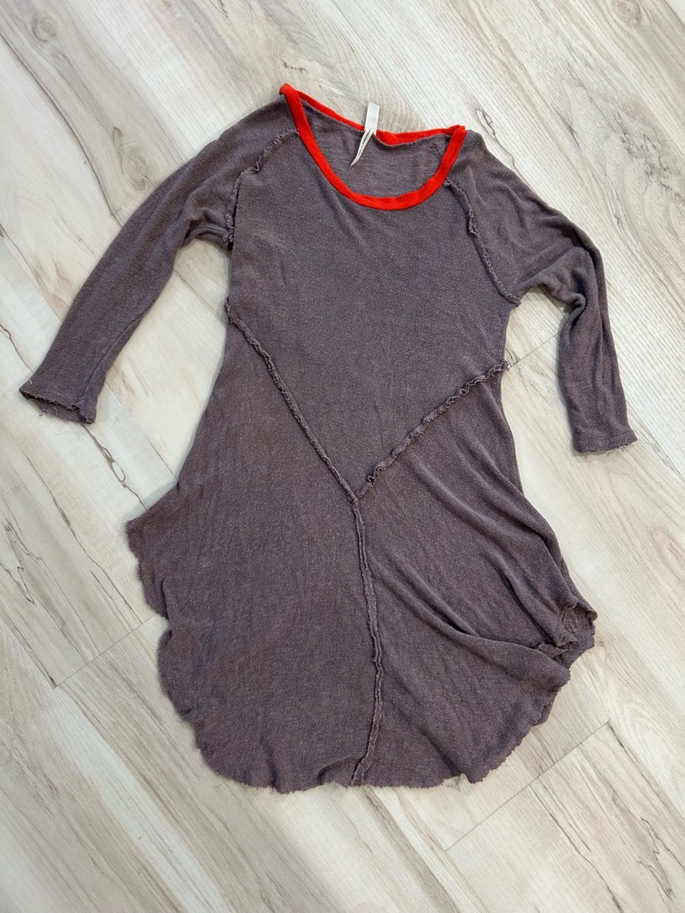 Free People Brown Long-Sleeve Dress with Red Neckline